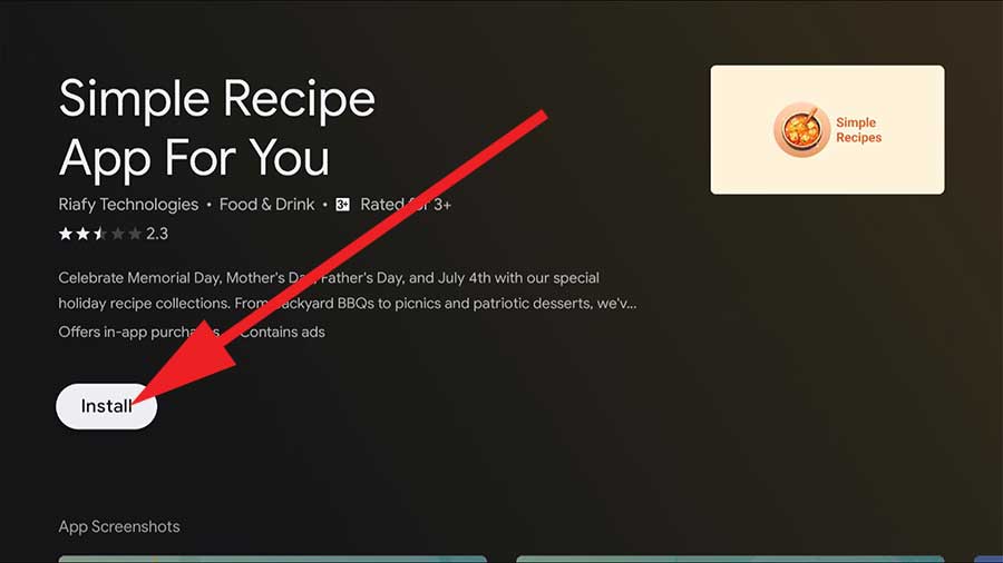 Install Simple Recipe App on Google TV