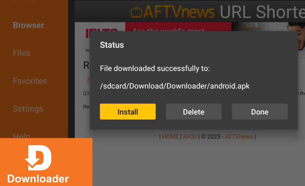 Install popup by Downloader application