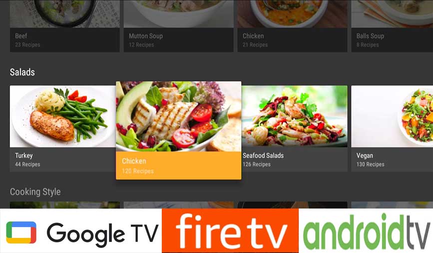 Recipe App for Android TV & Google TV & Fire TV